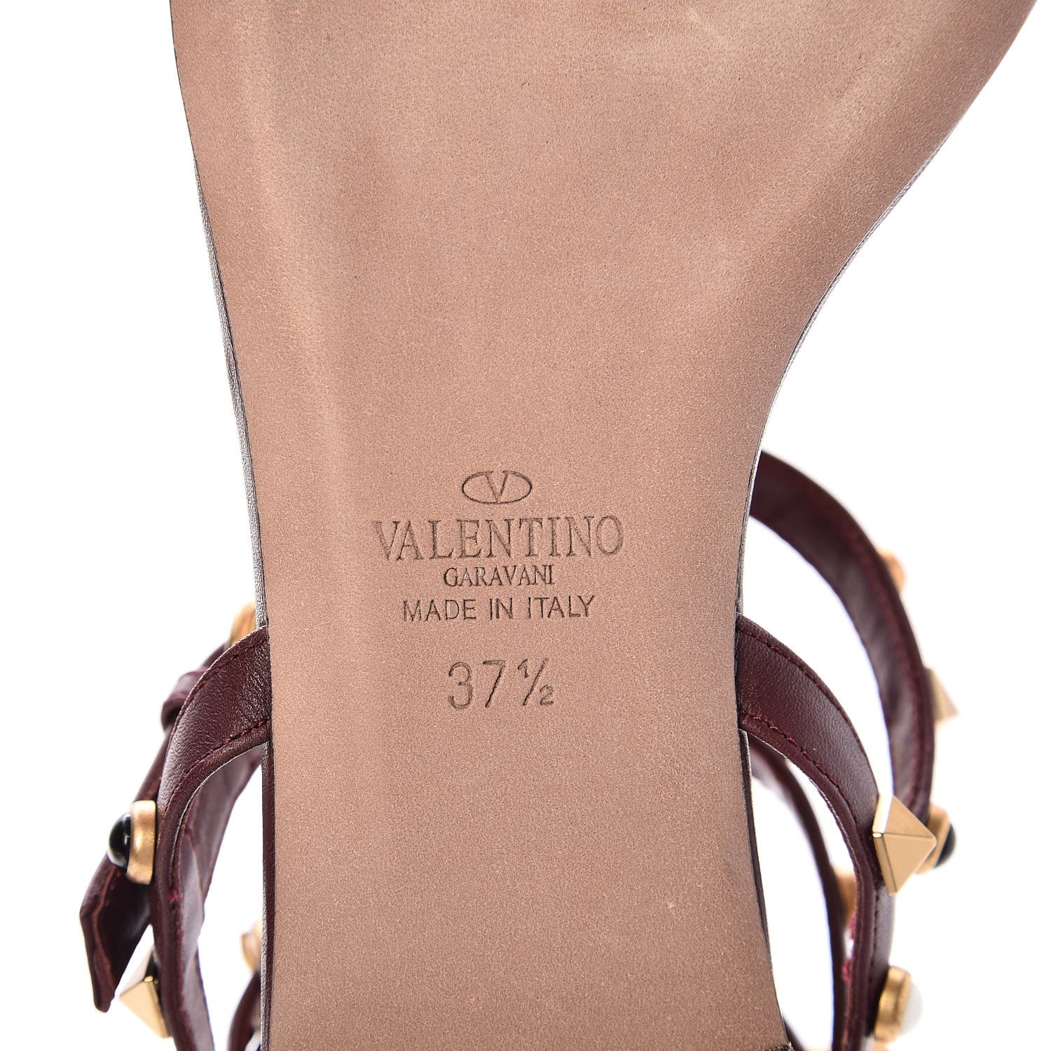 Valentino Garavani Calfskin Rockstud Rolling Cabochon Ankle Wrap Flat Thong Sandals 37.5 Cacao 6 of 8