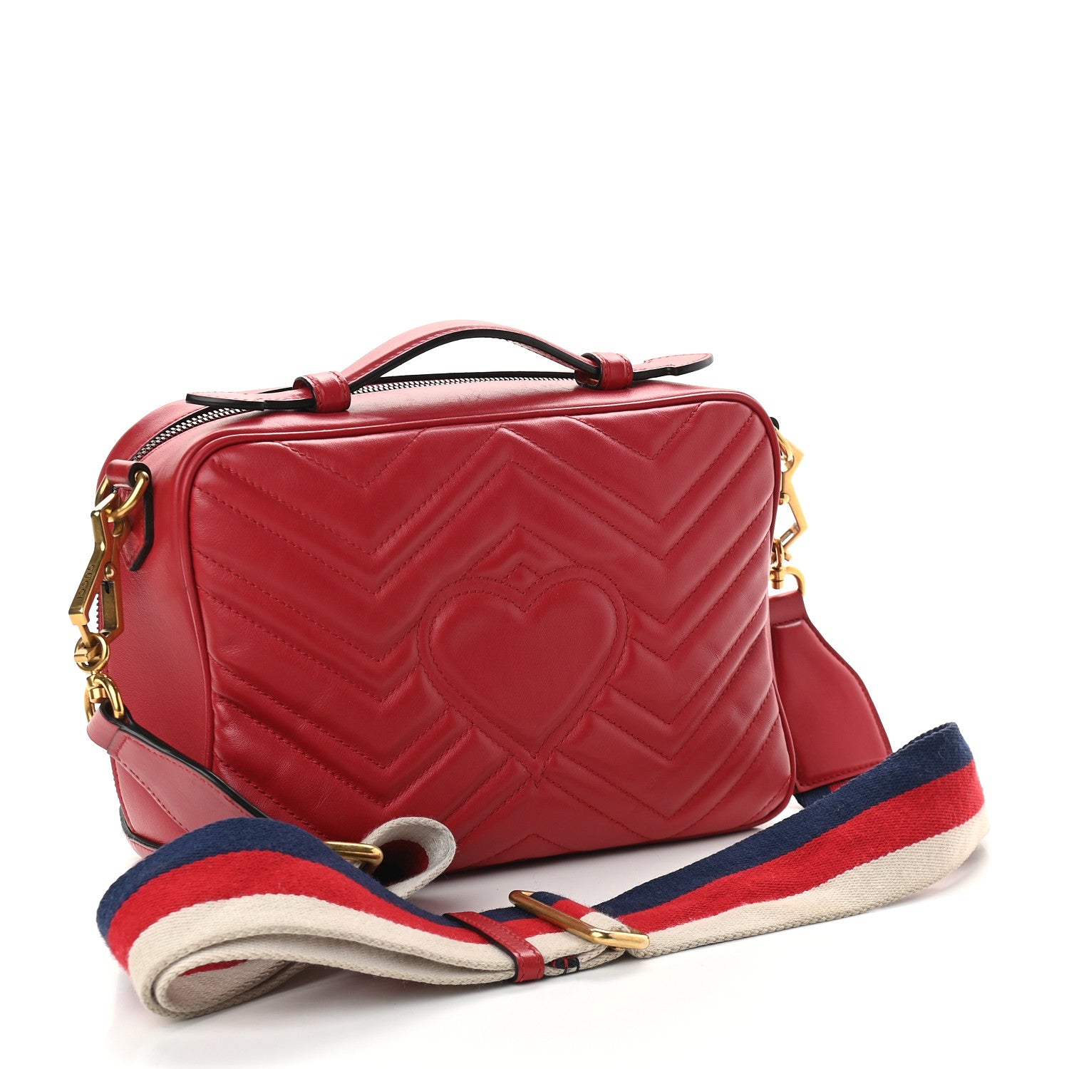 Gucci Calfskin Matelasse Sylvie Web Small GG Marmont Top Handle Shoulder Bag Hibiscus Red 3 of 9