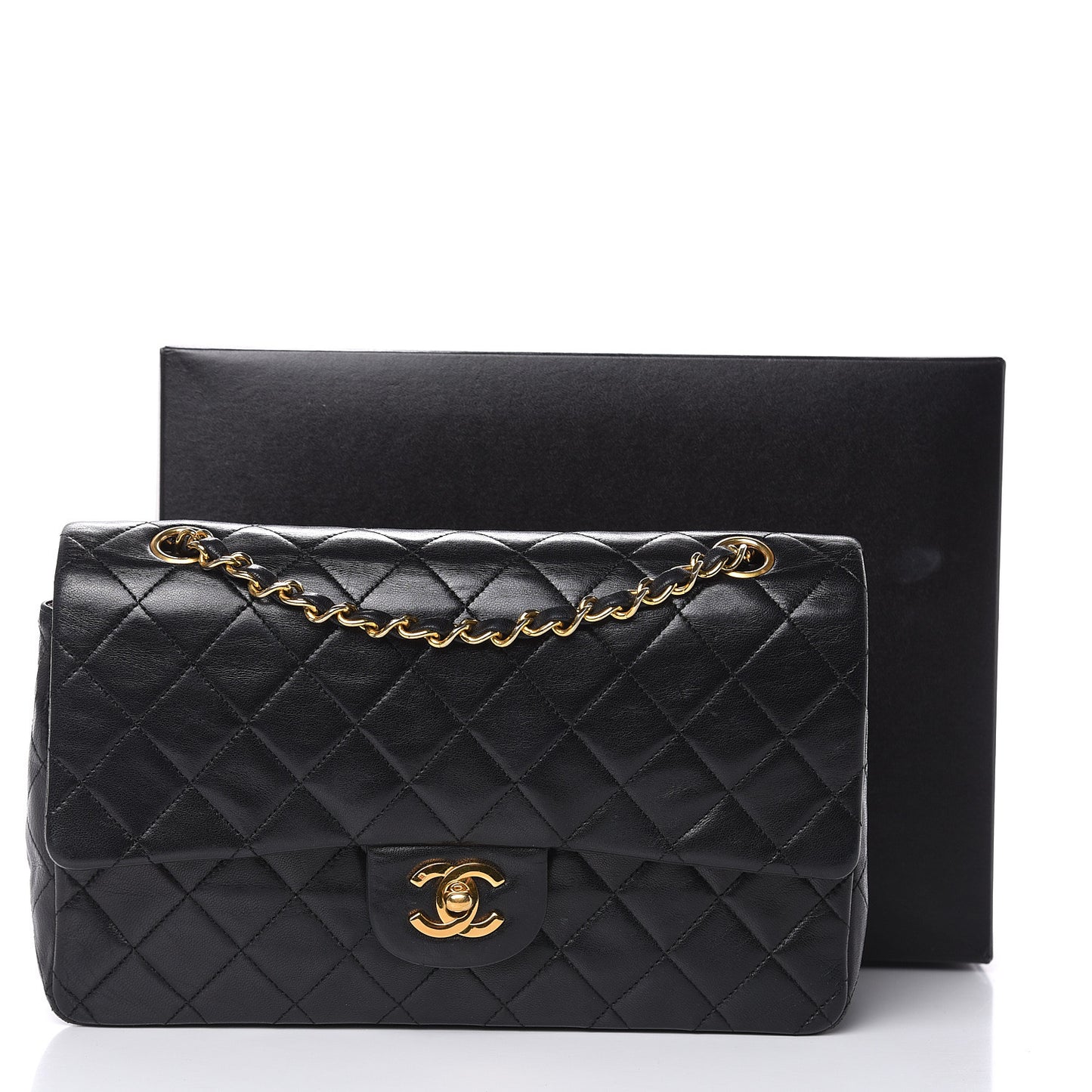 Lambskin Quilted Medium Double Flap Black