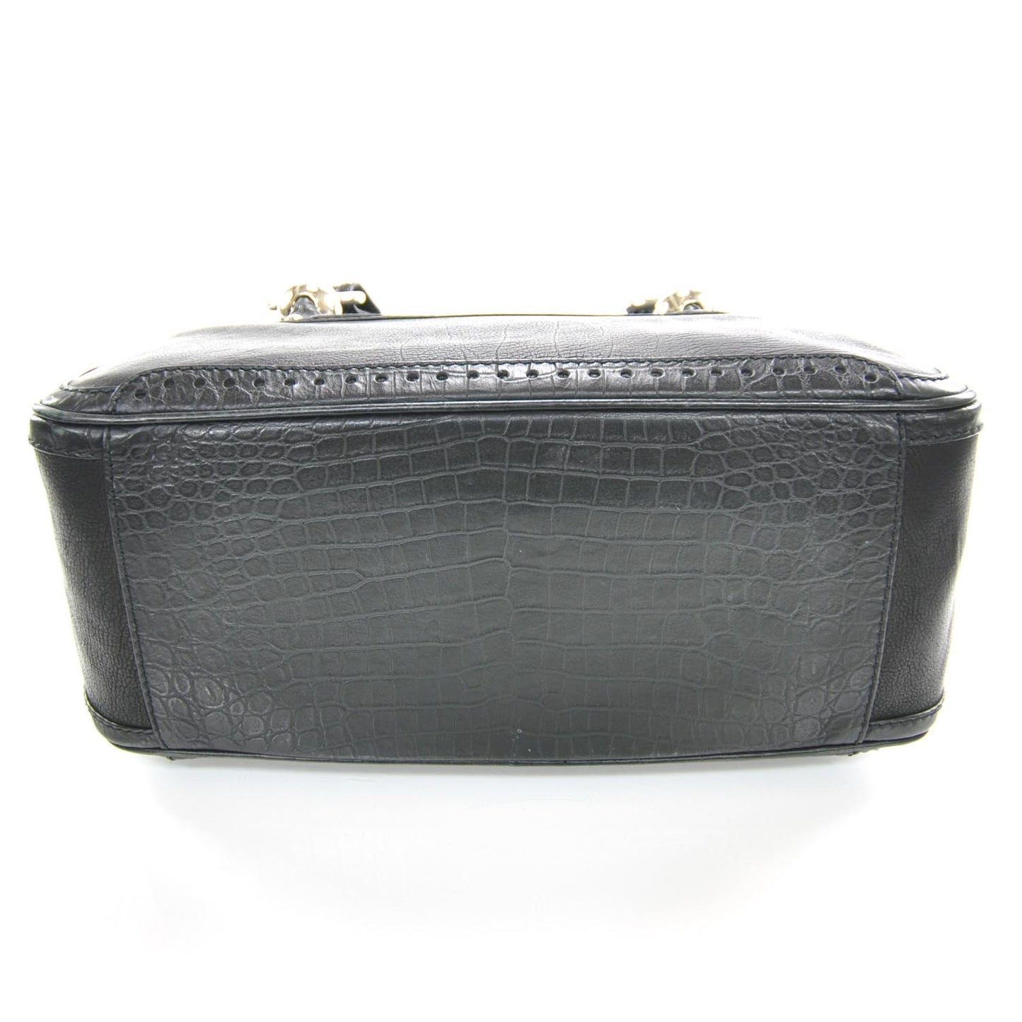 Crocodile Embossed Leather Boogie Satchel Black