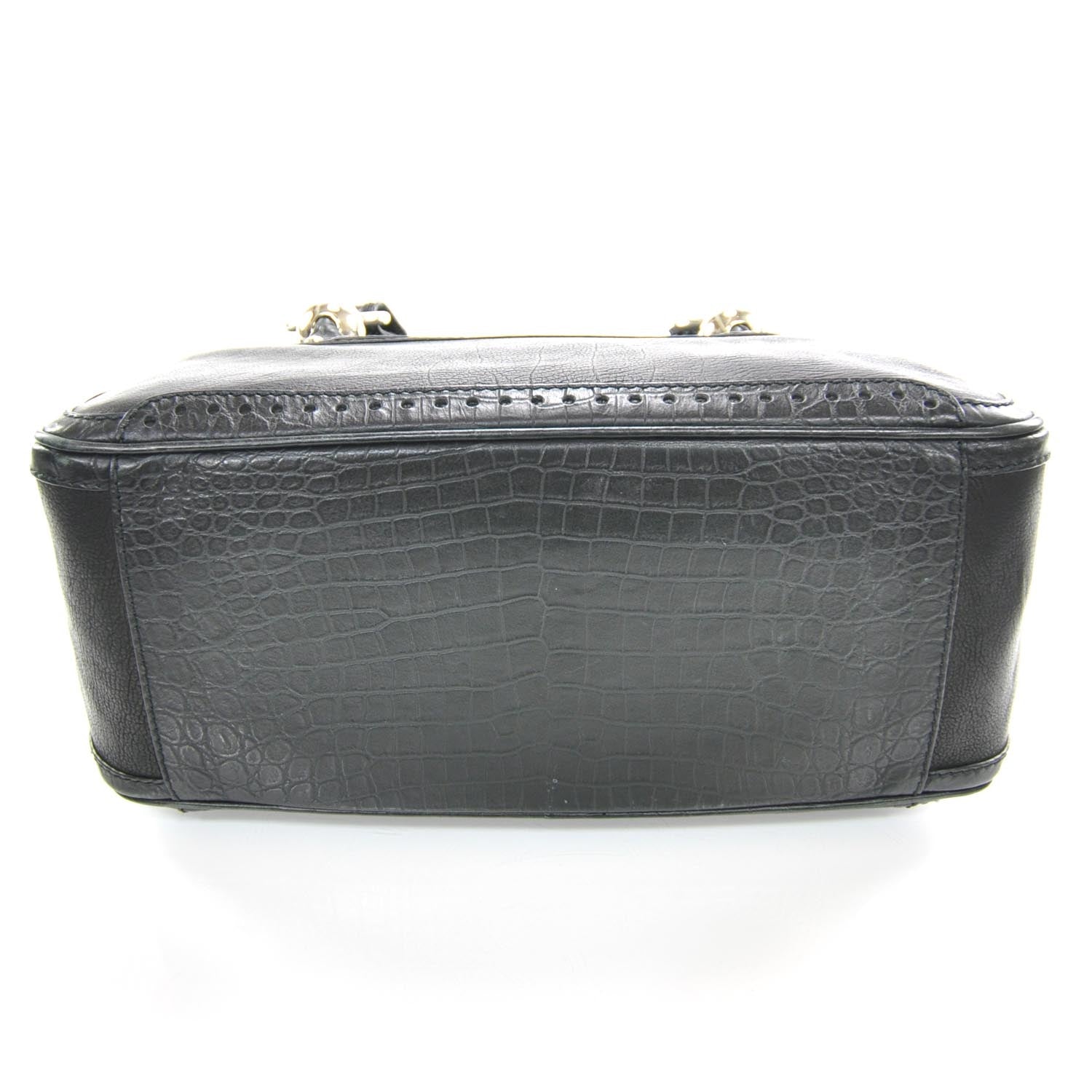 Celine Crocodile Embossed Leather Boogie Satchel Black 4 of 10
