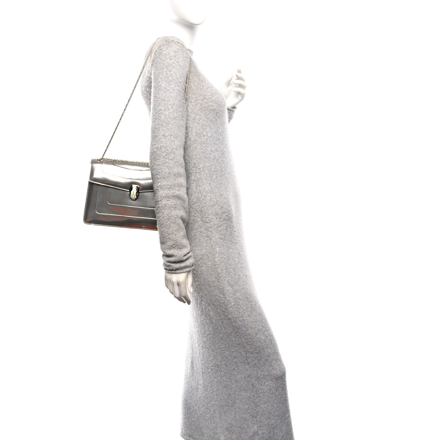 Metallic Calfskin Serpenti Forever Shoulder Bag Silver