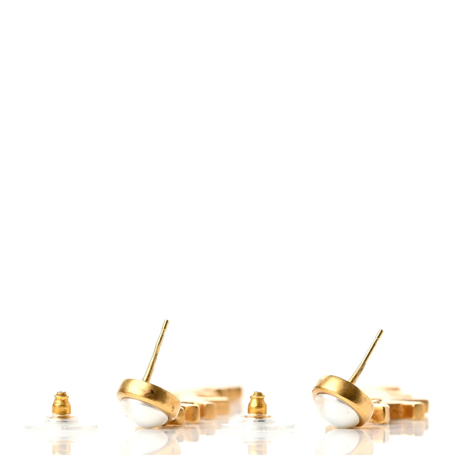 Chanel Crystal Pearl Logo Drop Earrings Gold 3 of 4
