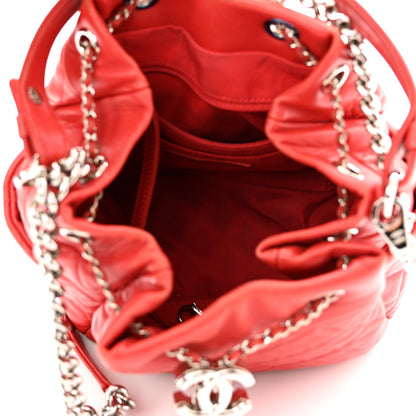 Chanel Lambskin Quilted Small CC Chain Drawstring Bucket Bag Red 4 of 10