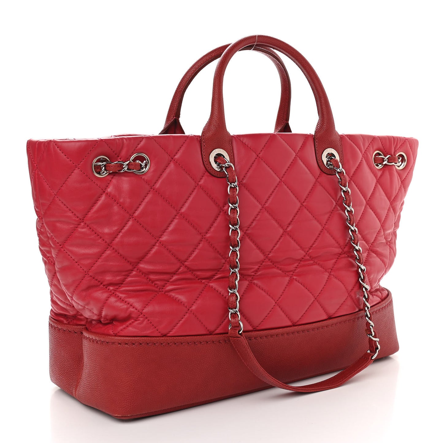 Calfskin Caviar Quilted Large Shopping Tote Red
