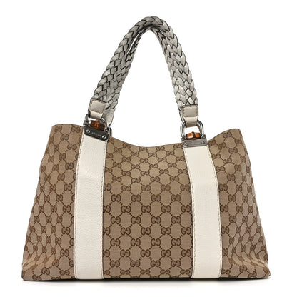 Gucci Monogram Medium Bamboo Bar Tote Off White 1 of 11