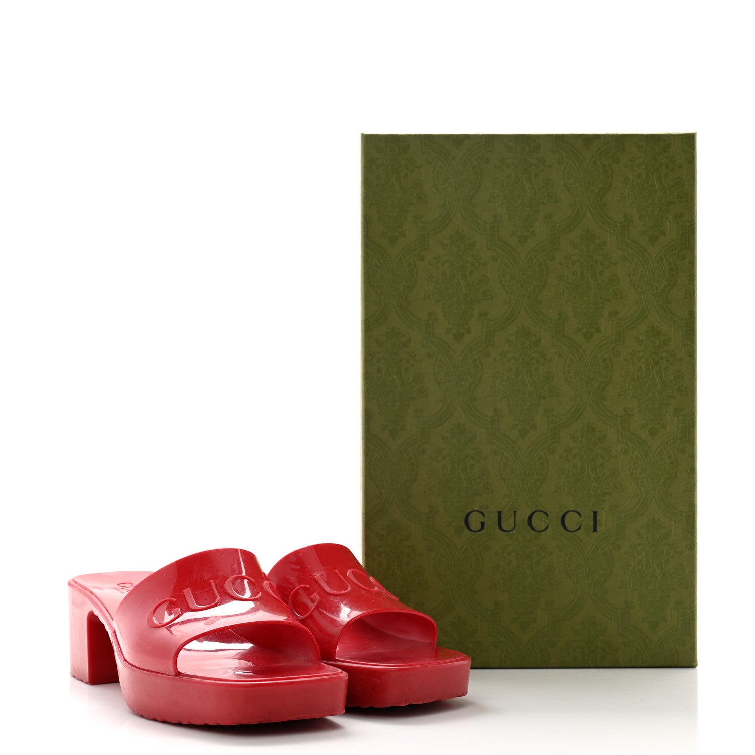 Gucci Rubber Gucci Logo Womens Platform 20/60mm Slide Sandals 36 Hibiscus Red 10 of 10