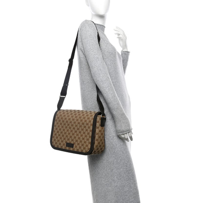 Gucci Monogram Large Flap Messenger Bag Beige Dark Brown 3 of 10