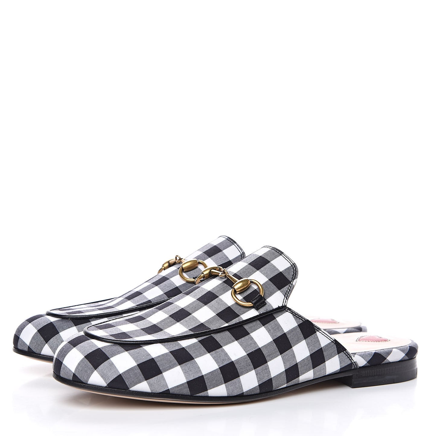 Cotton Gingham Womens Princetown Slippers 36 White Black