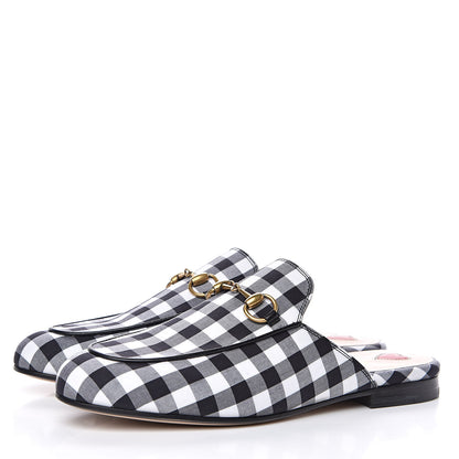 Gucci Cotton Gingham Womens Princetown Slippers 36 White Black 3 of 9
