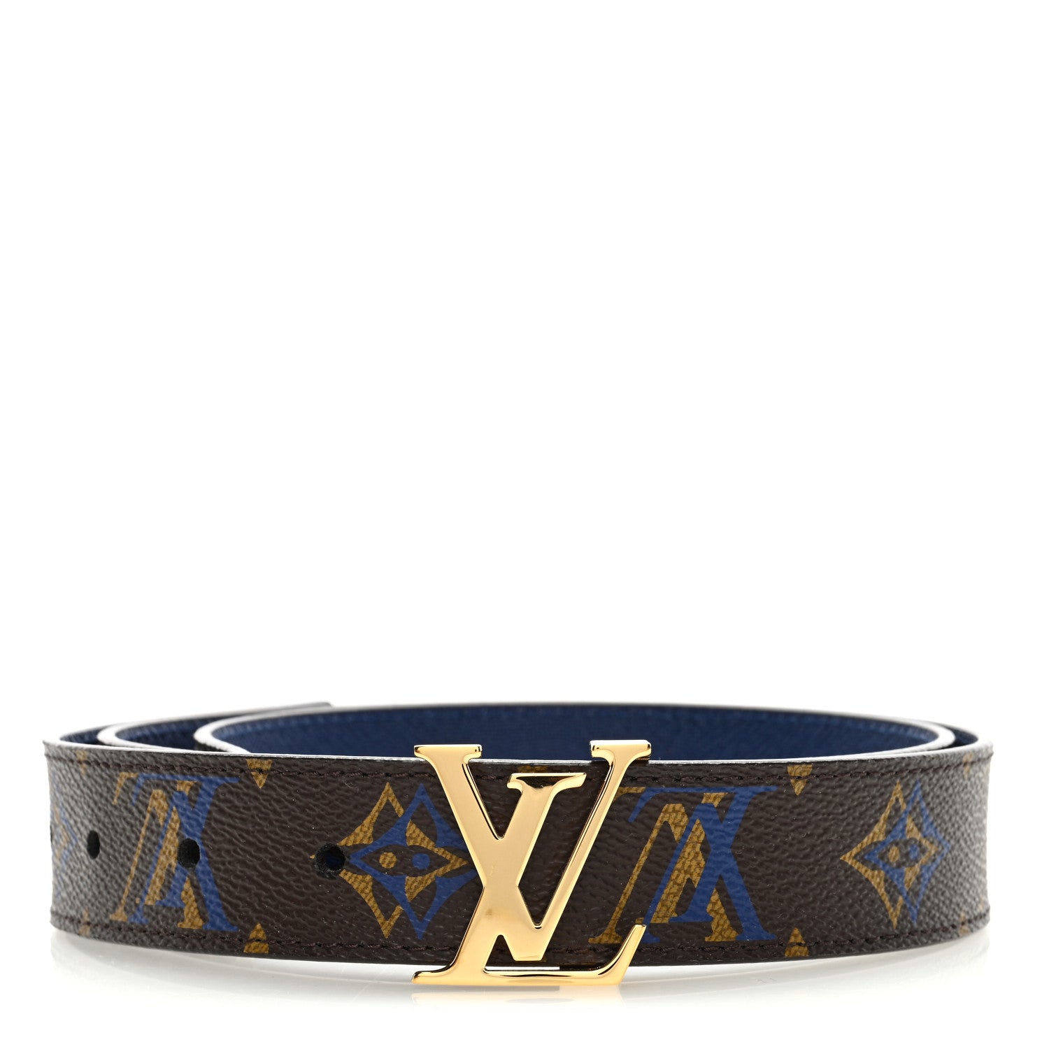 Louis Vuitton Calfskin Rainbow Monogram 30mm LV Initiales Reversible Belt 80 32 Blue 1 of 4