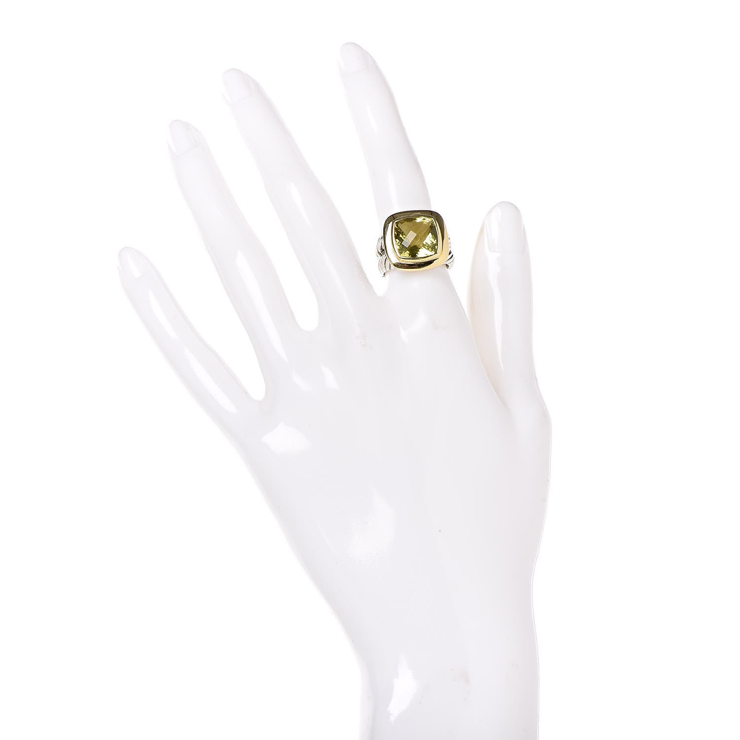 David Yurman Sterling Silver 18K Yellow Gold Peridot 11mm Albion Ring 50 5.5 2 of 5