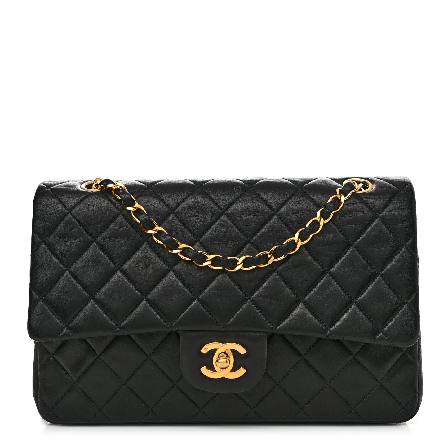 Lambskin Quilted Medium Double Flap Black