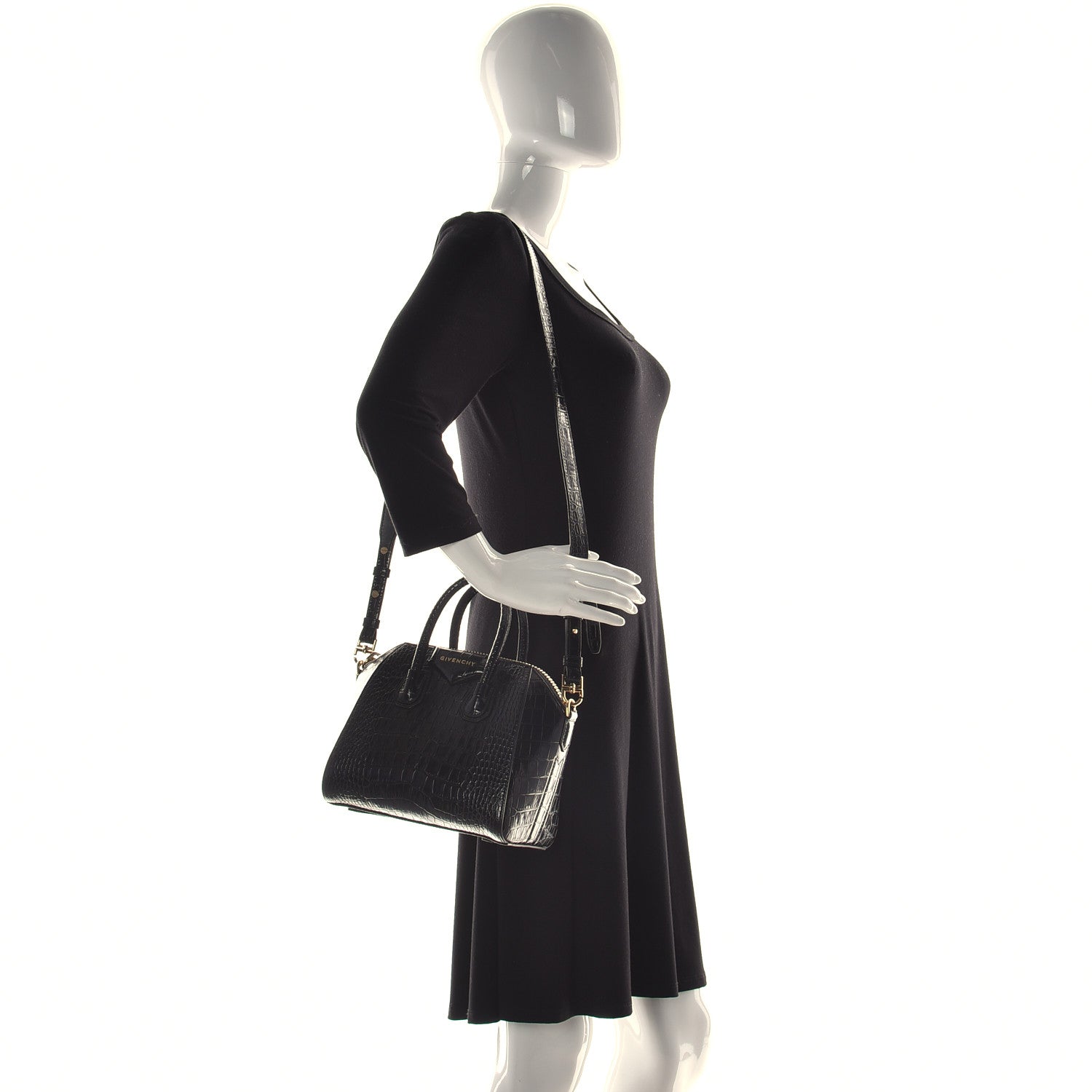 Givenchy Calfskin Crocodile Embossed Mini Antigona Black 2 of 9