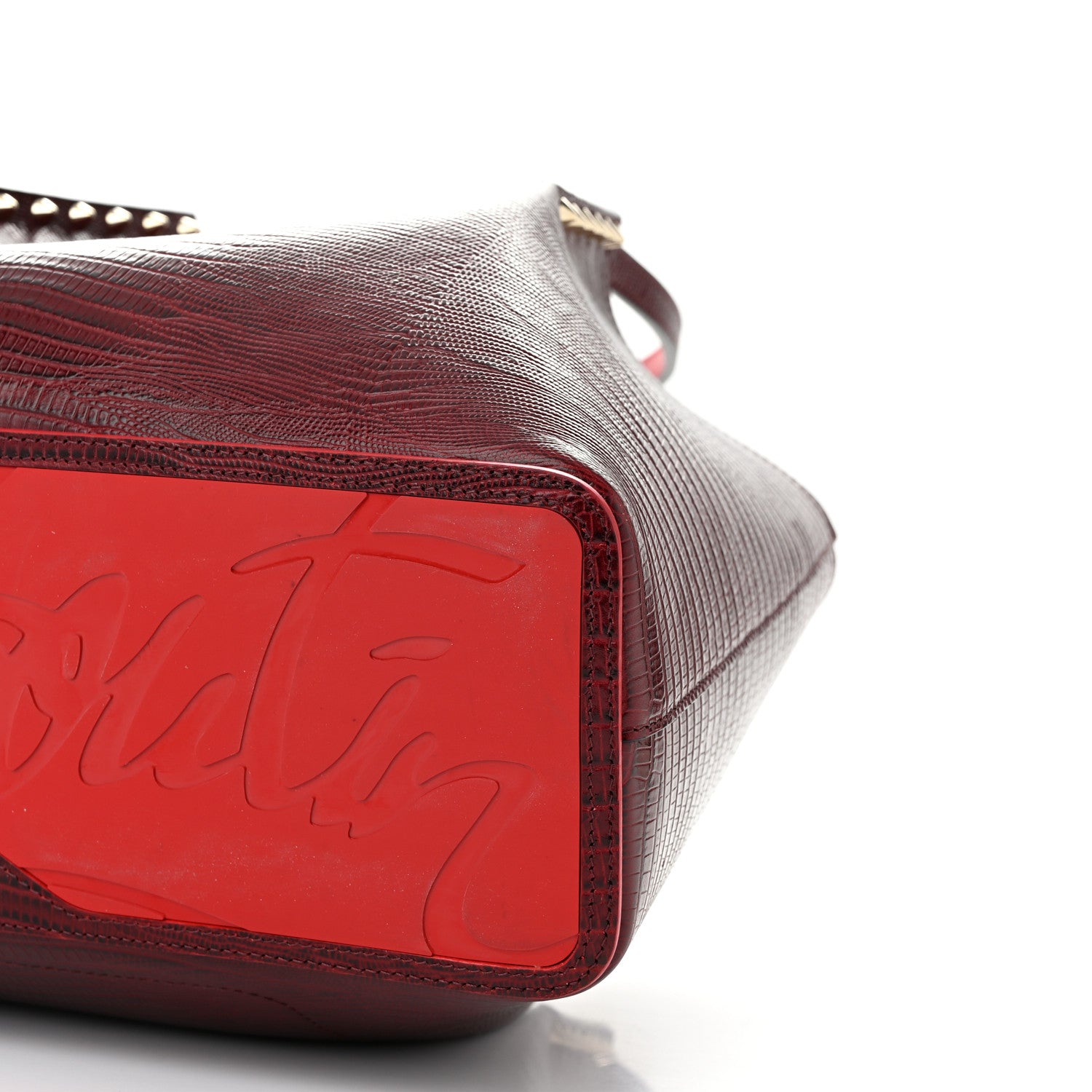 Christian Louboutin Lizard Embossed Calfskin Spiked Small Cabarock Shopper Tote Bourbon 8 of 8