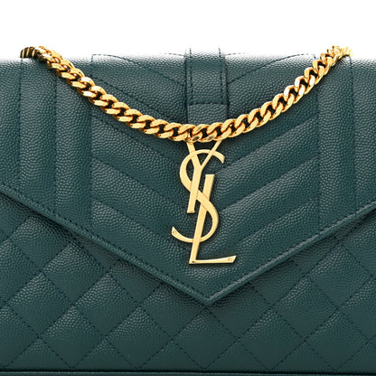 Saint Laurent Grain De Poudre Mixed Matelasse Triquilt Monogram Chain Wallet Sea Turquoise 7 of 9