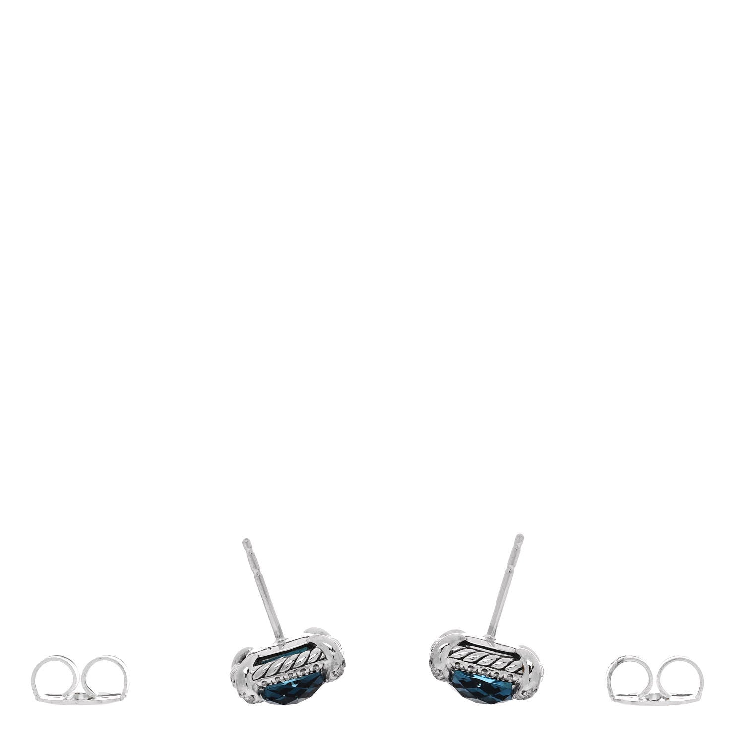 David Yurman Sterling Silver Hampton Blue Topaz Diamond 9mm Chatelaine Bezel Stud Earrings 3 of 4