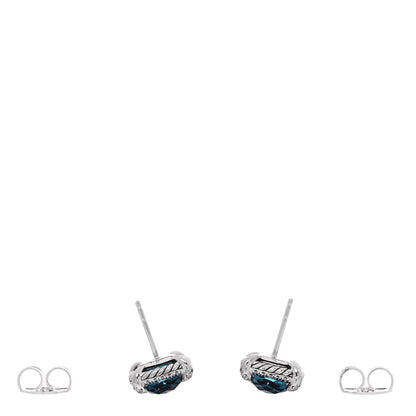 David Yurman Sterling Silver Hampton Blue Topaz Diamond 9mm Chatelaine Bezel Stud Earrings 3 of 4