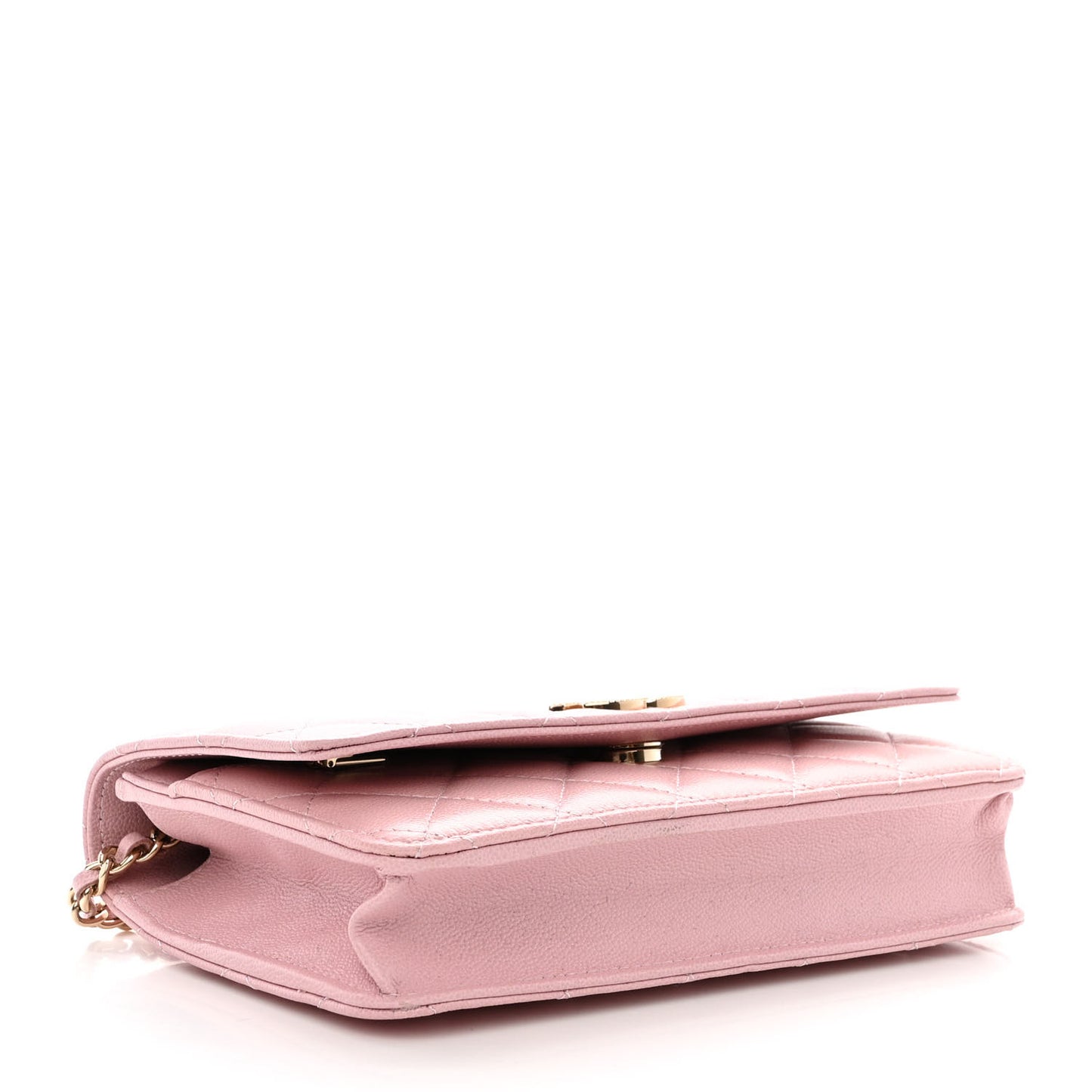 Caviar Quilted Studded CC Wallet on Chain WOC Light Pink