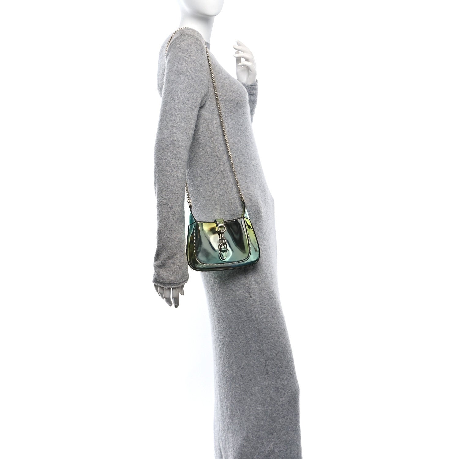 Gucci Piuma Shade Lux Mirrored Calfskin Mini Jackie Notte Bag Glacial Yellow Silver 2 of 9