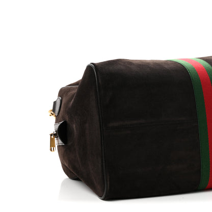 Gucci Suede Calfskin Web Medium Savoy Duffle Bag  Dark Brown 8 of 9