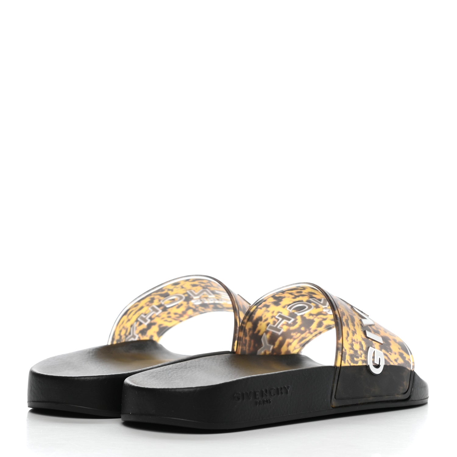Givenchy Rubber Logo Marble Effect Mens Pool Slide Sandals 42 Black Yellow 4 of 8