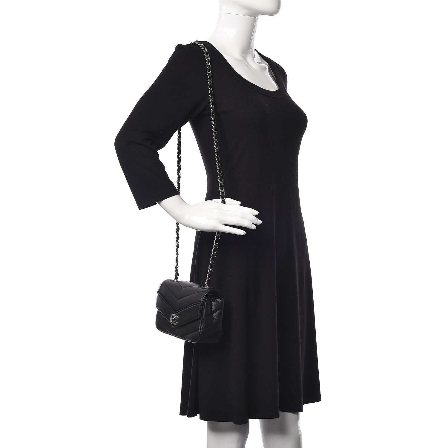 Chanel Caviar Chevron Quilted Small Single Flap Black 2 of 11