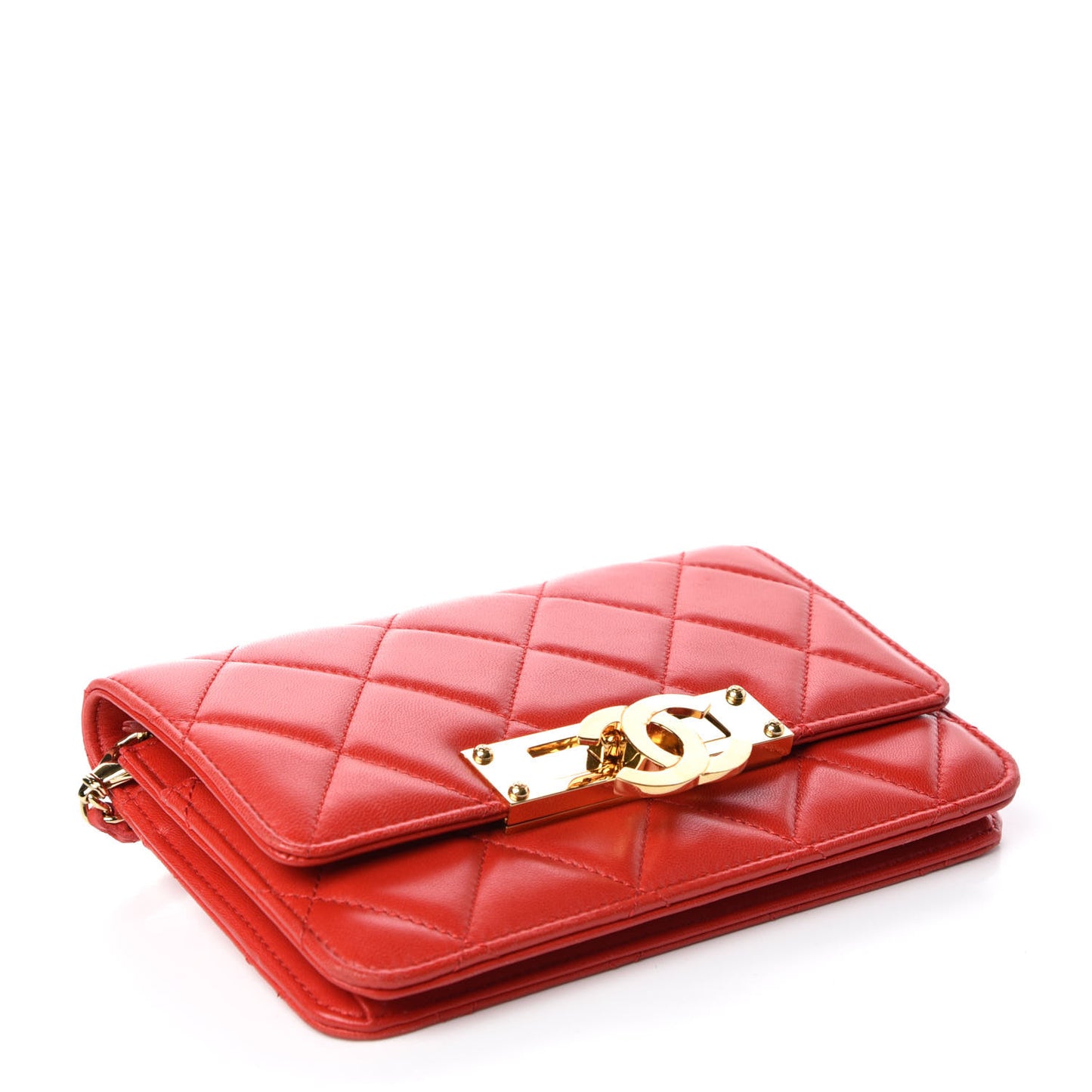 Lambskin Quilted Golden Class Wallet on Chain WOC Red