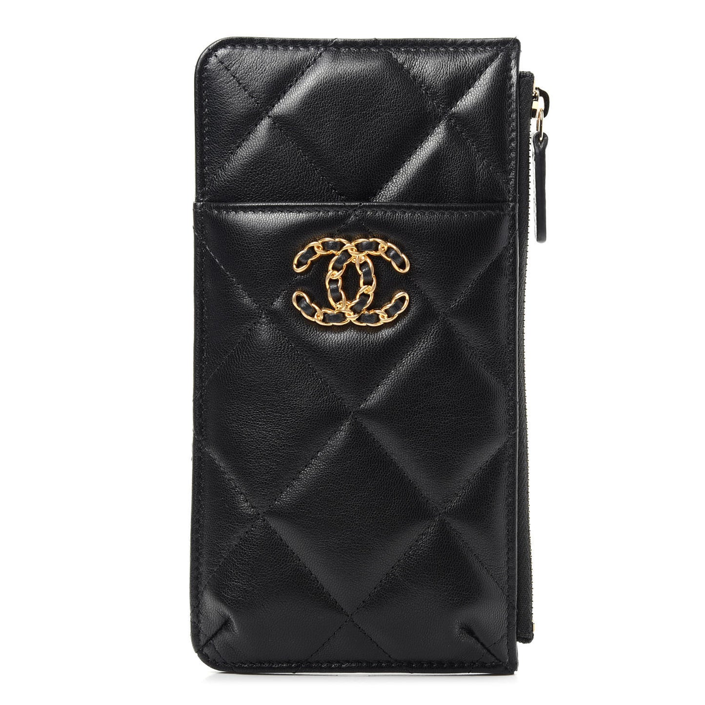 Lambskin Quilted 19 Phone and Card Holder Black