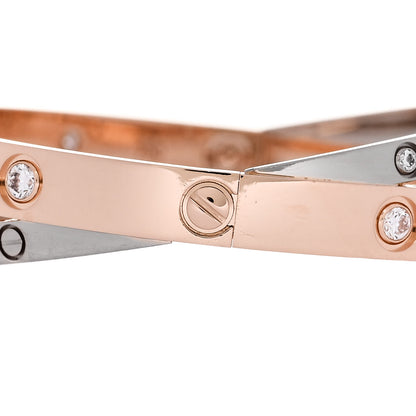 Cartier 18K Pink White Gold 12 Diamond Double LOVE Bracelet 18 4 of 8
