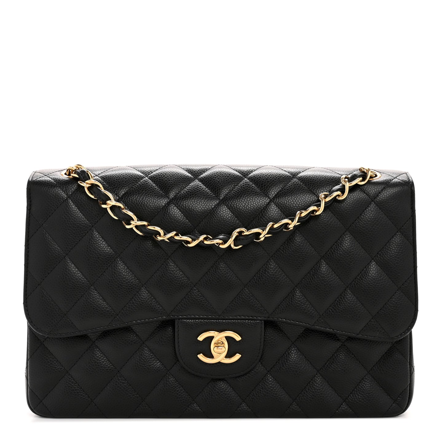 Caviar Quilted Jumbo Double Flap Black