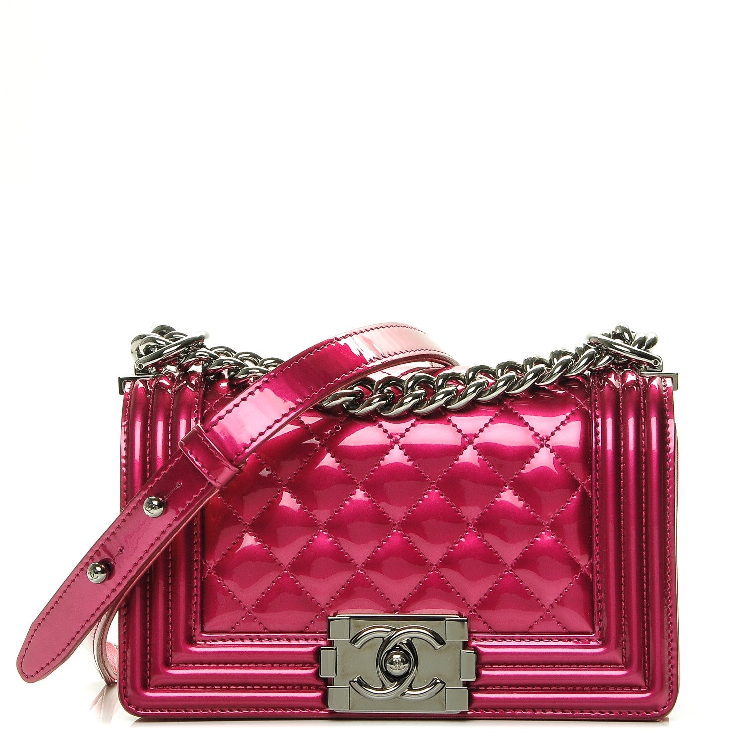 Chanel Metallic Patent Calfskin Quilted Small Boy Flap Pink 1 of 7