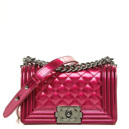 Chanel Metallic Patent Calfskin Quilted Small Boy Flap Pink 1 of 7