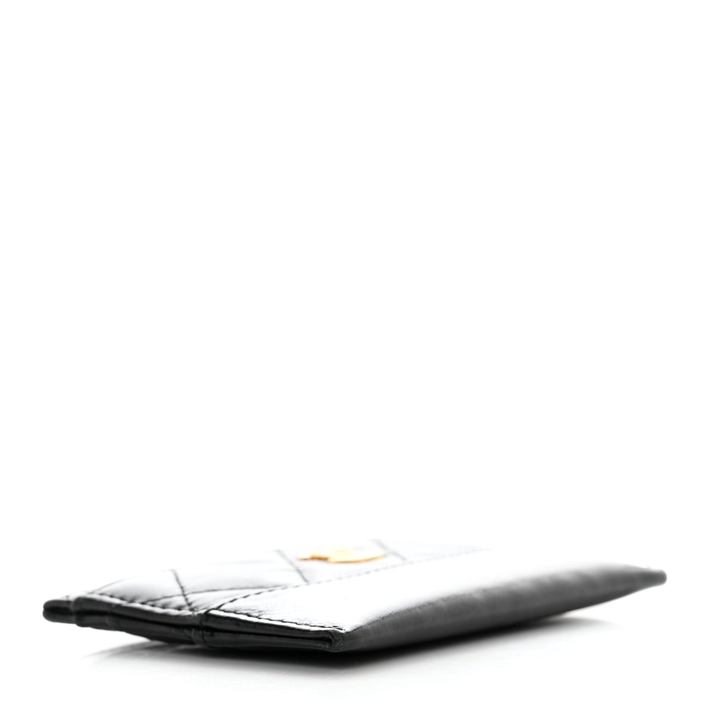 Aged Calfskin Quilted Gabrielle Card Holder Black