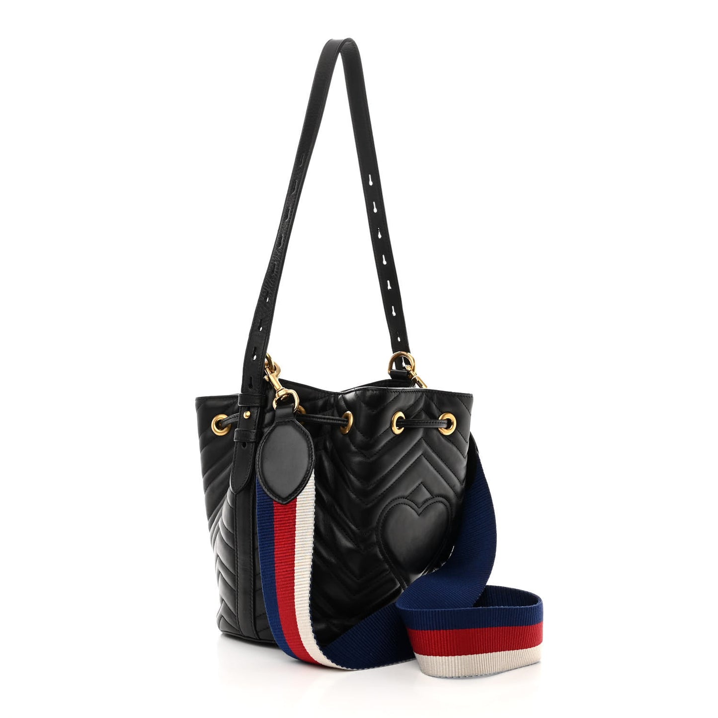 Calfskin Matelasse Sylvie Web GG Marmont Bucket Bag Black