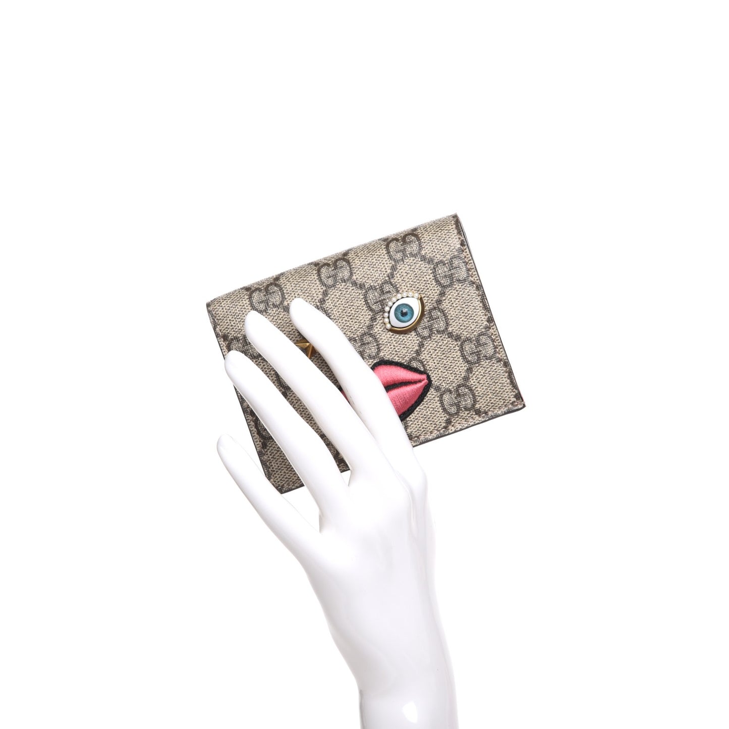 GG Supreme Monogram Face Embroidered Card Case Wallet Pink