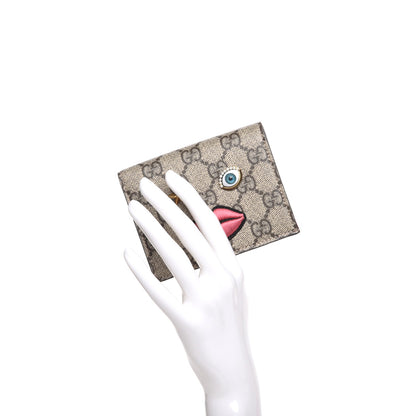 Gucci GG Supreme Monogram Face Embroidered Card Case Wallet Pink 2 of 10