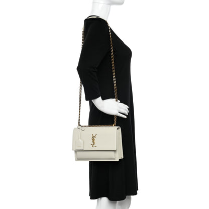 Saint Laurent Calfskin Medium Monogram Sunset Satchel Blanc Vintage 2 of 9