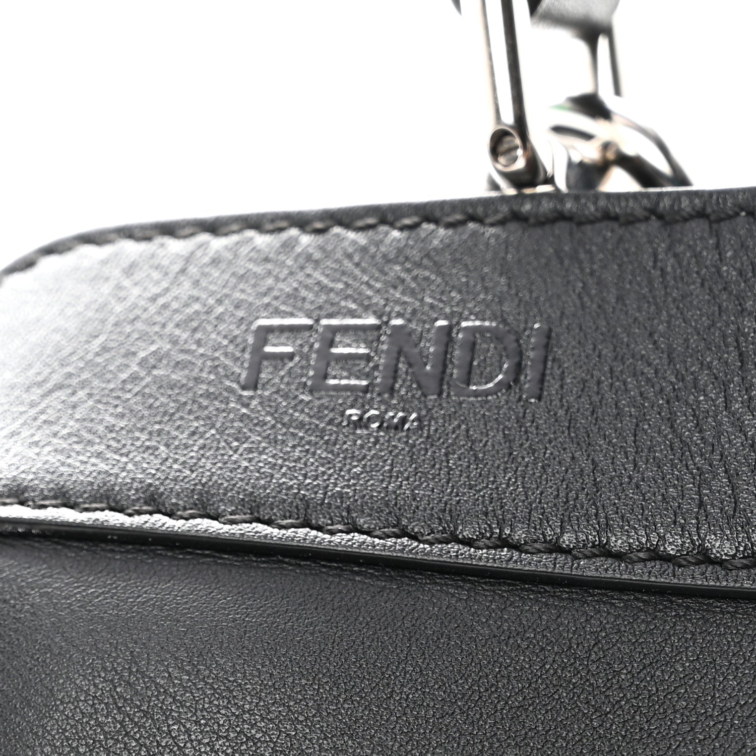 Fendi Vitello Seta Shiny Nappa Logo Embossed Laces Small Peekaboo I SEE U Satchel Black 12 of 13