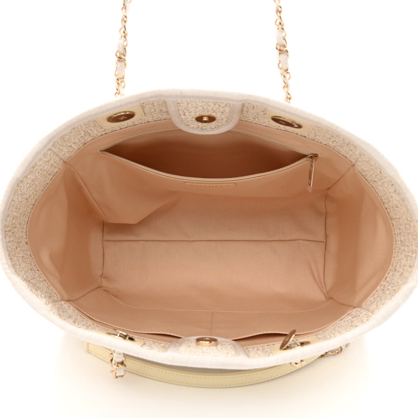 Lurex Boucle Small Deauville Tote Ivory