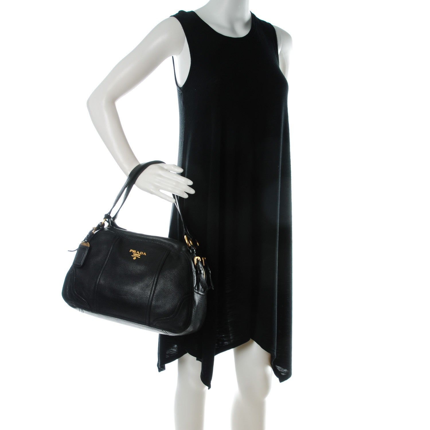 Prada Deerskin Shoulder Bag Black 2 of 9