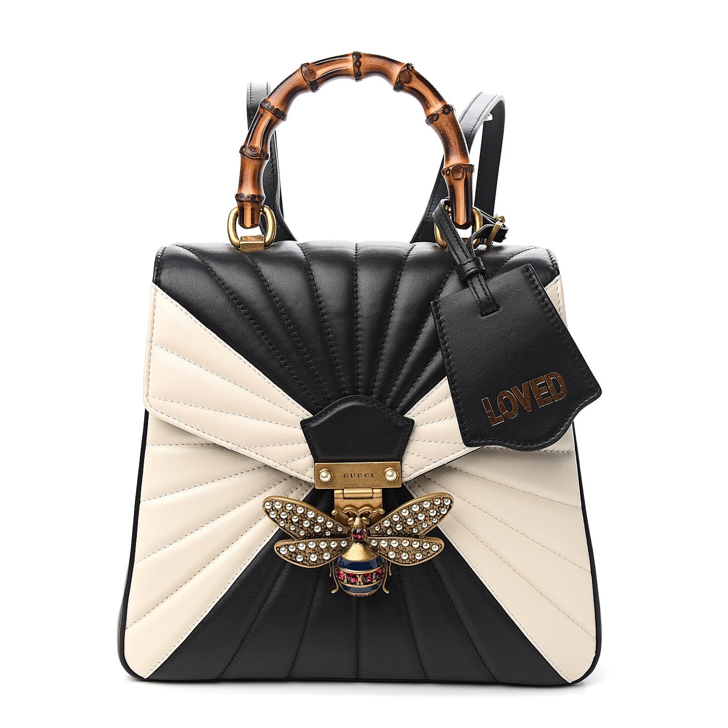 Calfskin Bamboo Trapuntata Queen Margaret Backpack Mystic White Black