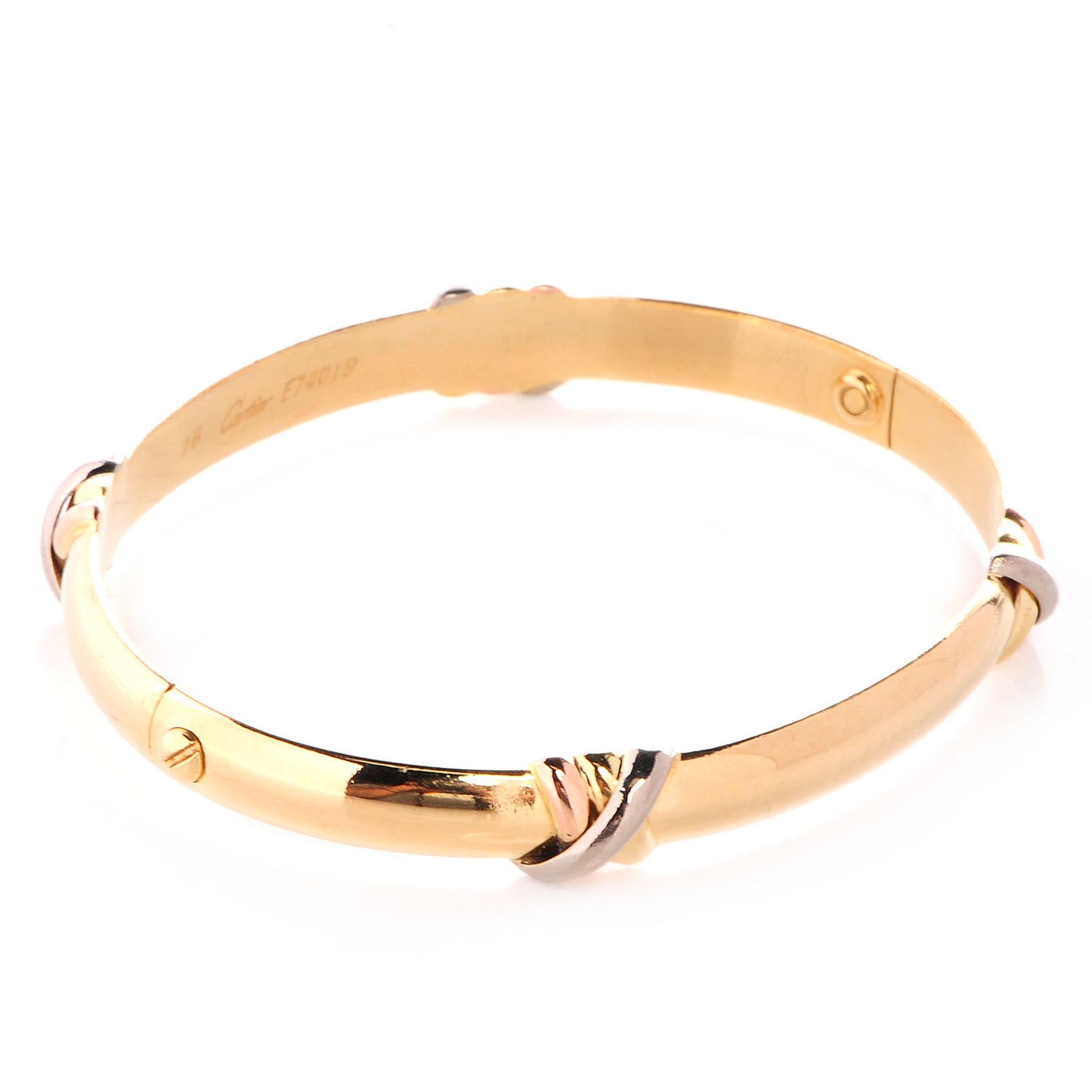 18k Pink Yellow White Gold Trinity Love Bracelet Size 16