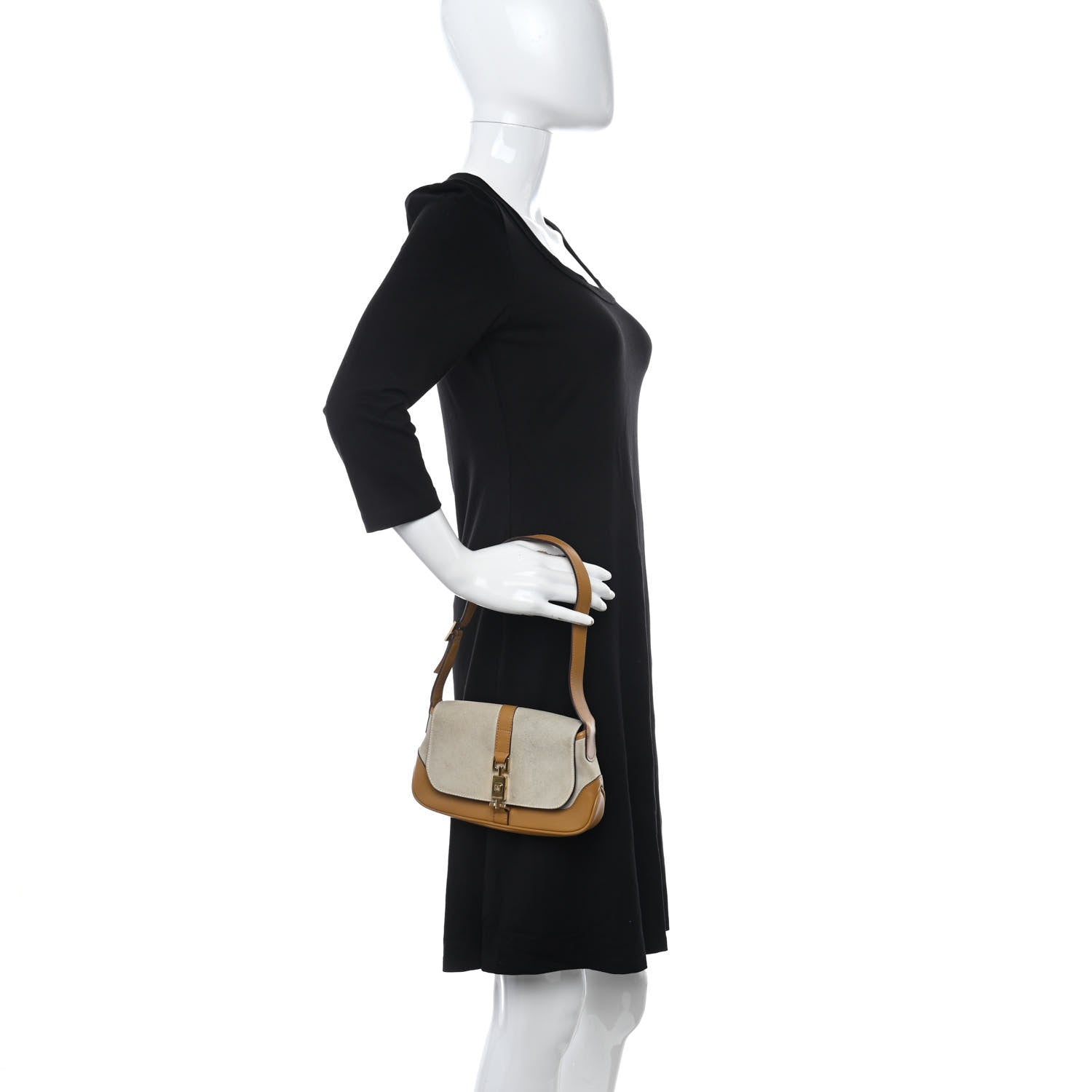 Gucci Suede Small Jackie O Flap Hobo Beige Brown 2 of 14