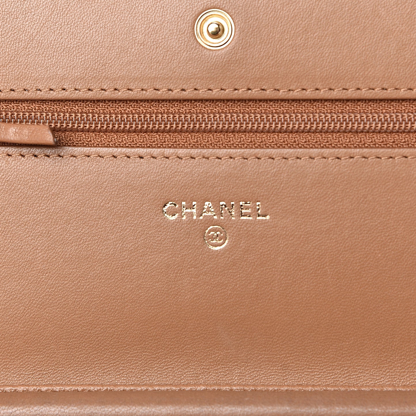 Lambskin Quilted Wallet on Chain WOC Dark Beige