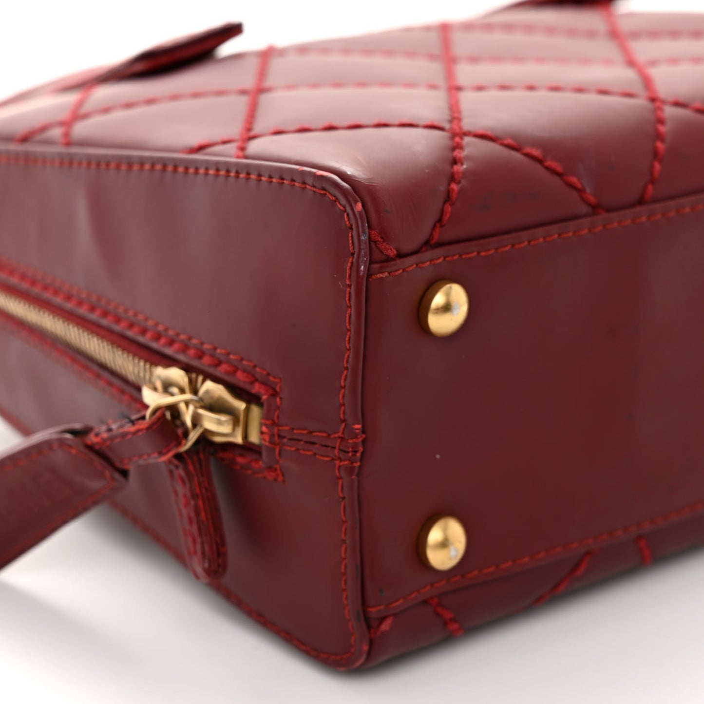 Calfskin Contrast Stitch Small Surpique Bowler Red