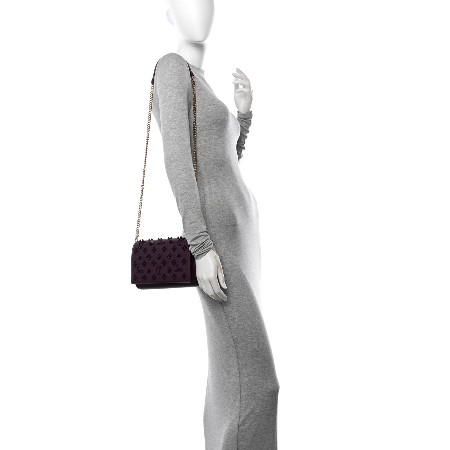 Calfskin Spikes Loubinthesky Paloma Clutch Merlot