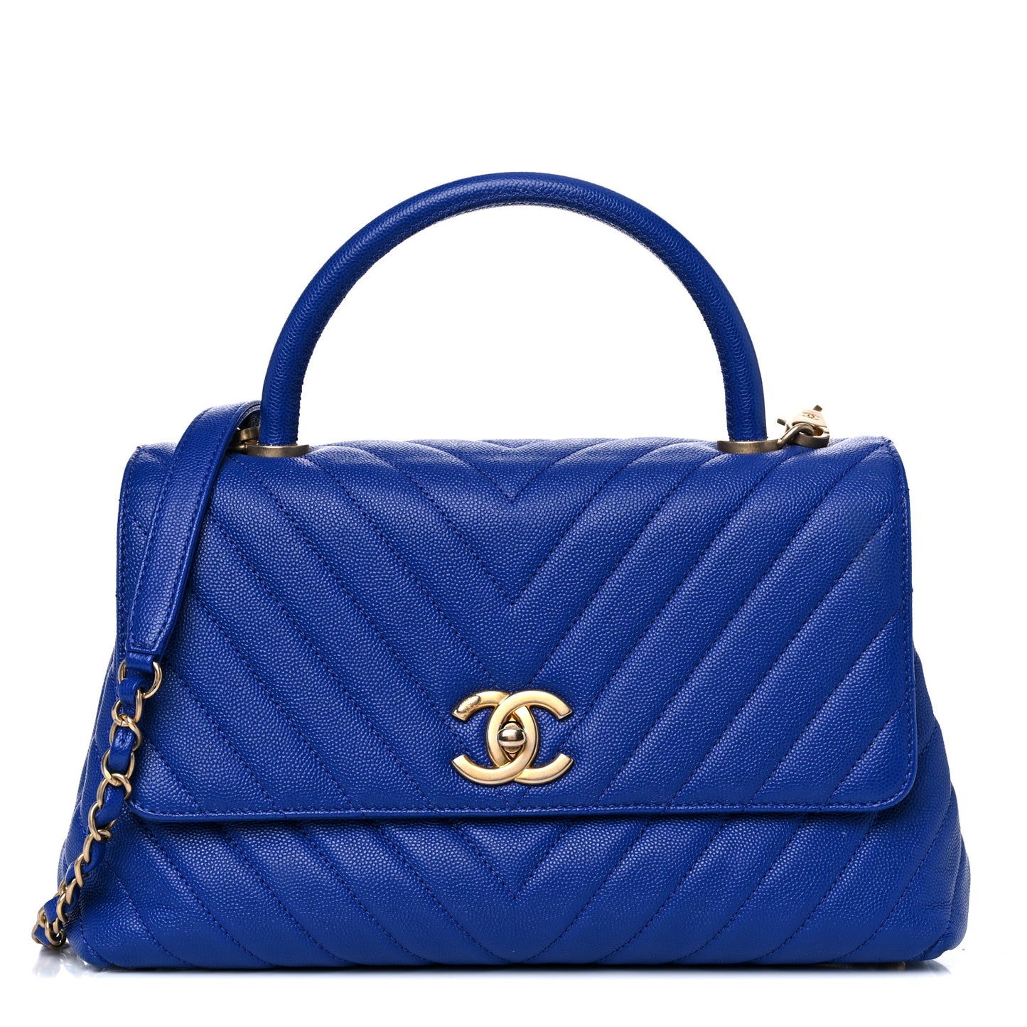Caviar Chevron Quilted Small Coco Handle Flap Blue