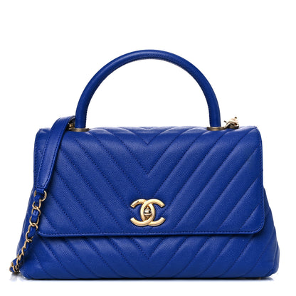 Chanel Caviar Chevron Quilted Small Coco Handle Flap Blue 1 of 11