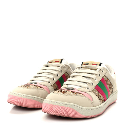 Gucci Calfskin GG Supreme Crystals Web Screener Sneakers 38 Beige Ebony Wild Rose 4 of 10